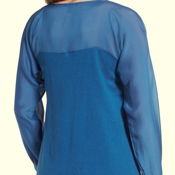 Eileen Fisher Deep Sky Scoop Neck Woven Contrast Tunic - Picture 3 of 5